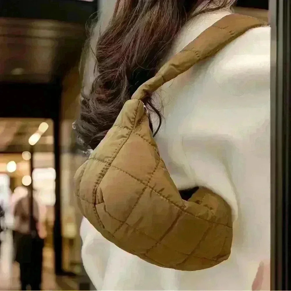 Woman’s Cloud Feel Puffer Quilted Shoulder Bag in Brown - Picture 4 of 6